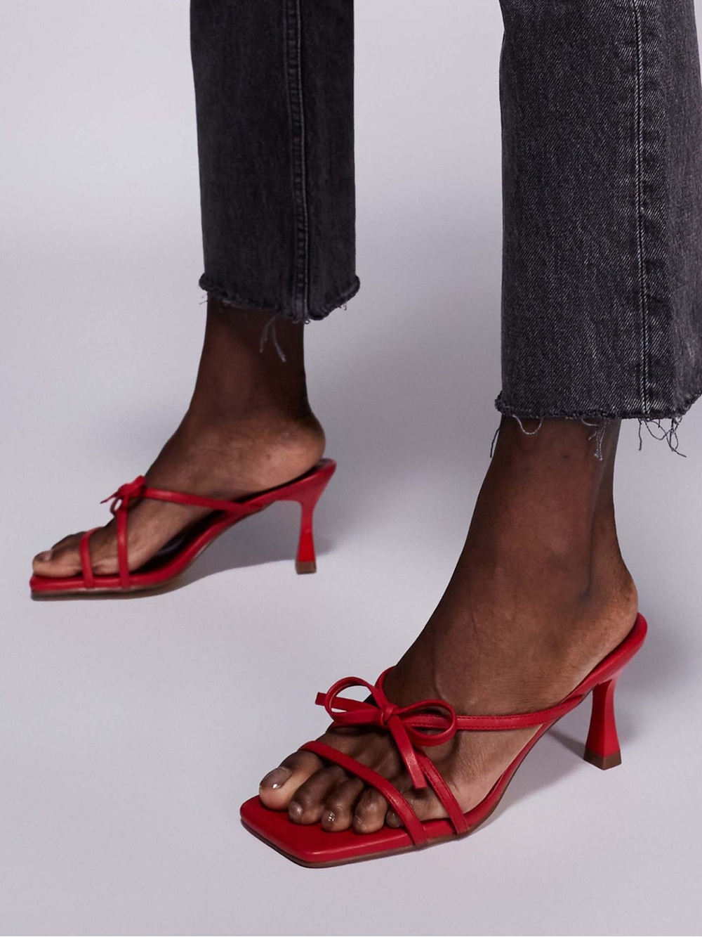 Public Desire Asuka Bow Kitten Heeled Sandals in Red